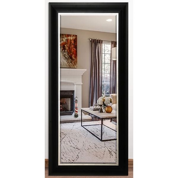 US Made Grand Black and Aged Silver Beveled Full Body Mirror - Black