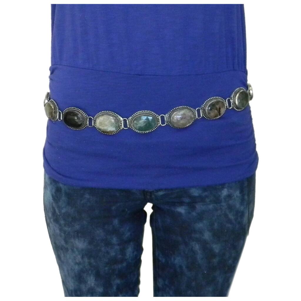 Handmade Women's Casual Adjustable Oval Multicolor Agate Belt (India)