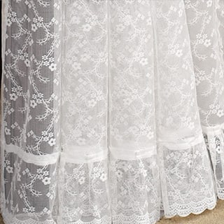 Shop Ruffled Bridal Lace Curtain Panel Pair With Scrolling Flower