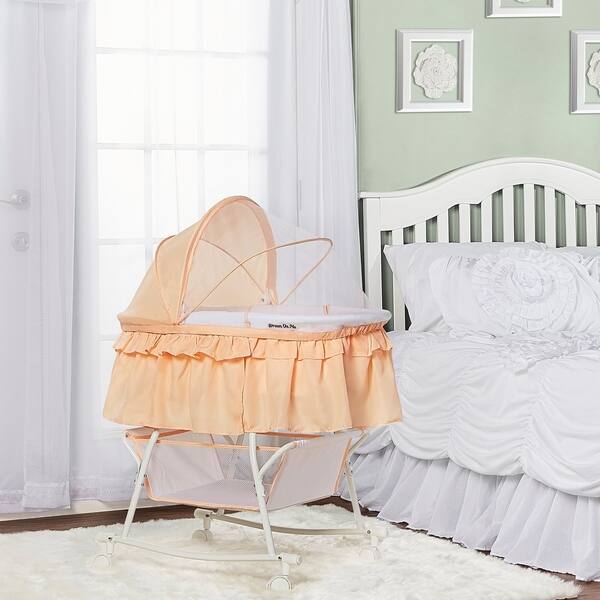 slide 2 of 3, Dream On Me Lacy, Portable 2 in 1 Bassinet and Cradle in Cream Tan