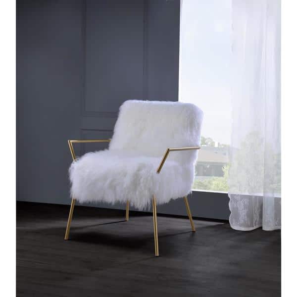 Acme Furniture Bagley Gold And White Wool Accent Chair Overstock 14356757