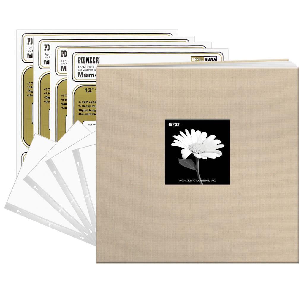 Pioneer Biscotti Beige Fabric Frame Cover 12-inch 40-page (20-sheet) Post Bound Scrapbook