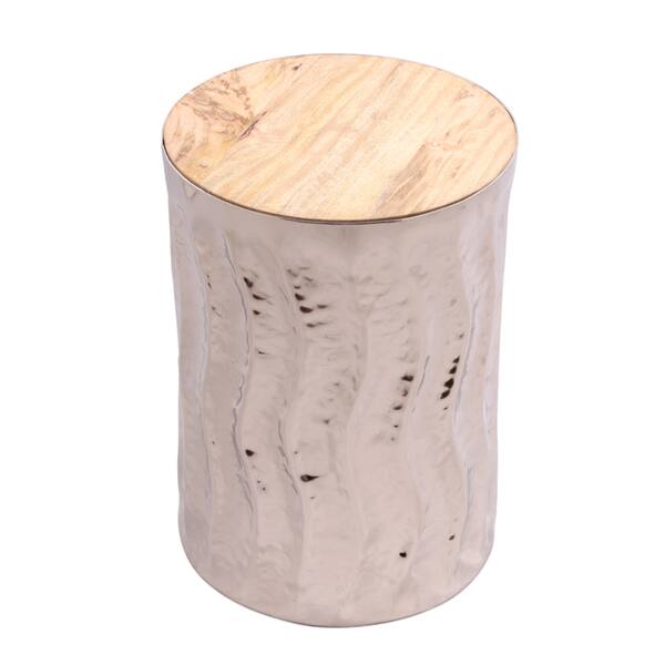 slide 1 of 3, Shiny Silver Round Metal Table with Fitted Hardwood Top WAVE