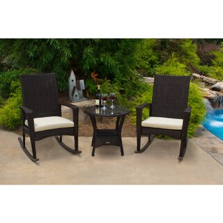 Bayview Pecan Outdoor Wicker Rocking Chair Set (3-Piece)