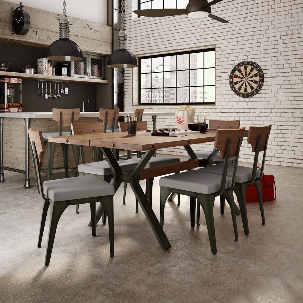 Amisco Rally Metal Chair and Laredo Table, Dining set (Medium Grey Polyester Grey Wood Brown Metal 5 Piece Sets) Amisco Rally Metal Chair and Laredo Table, Dining set (Medium Grey Polyester Grey Wood Brown Metal 5 Piece Sets)