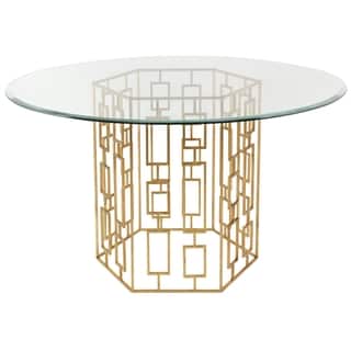 SAFAVIEH Couture High Line Collection Alexandra Gold Leaf Glass Top Dining Table