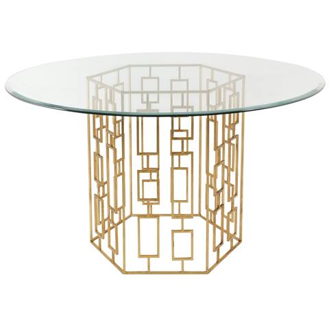 SAFAVIEH Couture High Line Collection Alexandra Gold Leaf Glass Top Dining Table