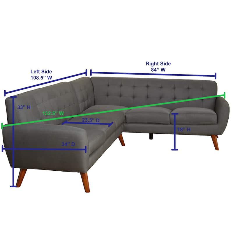 Simple Living Livingston Mid-Century Tufted L-shaped Sectional Sofa