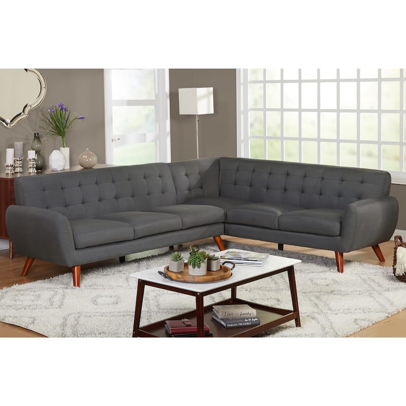 Simple Living Livingston Mid-Century Tufted L-shaped Sectional Sofa