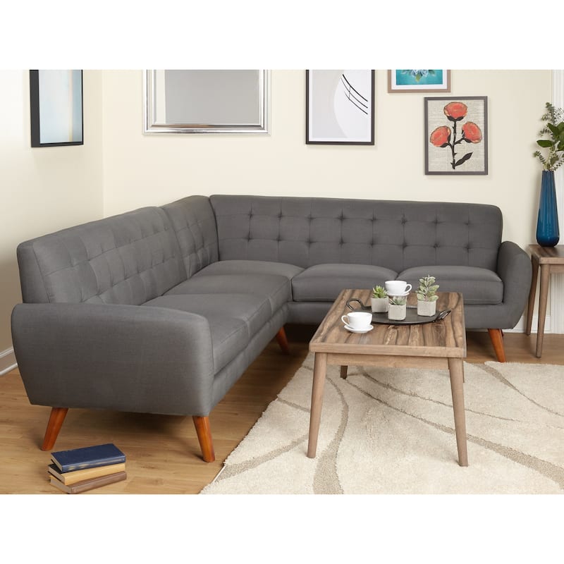 Simple Living Livingston Mid-Century Tufted L-shaped Sectional Sofa - Grey