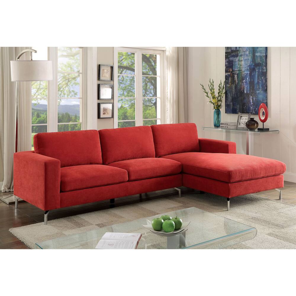 Furniture of America Celan Contemporary Flannelette Red L-Shaped Sectional with Chaise