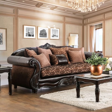 Furniture of America Quez Traditional Brown Faux Leather Padded Sofa