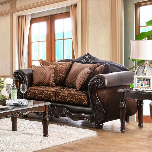 Quez Traditional Brown Faux Leather Loveseat by Furniture of America Bed Bath Beyond 14357210