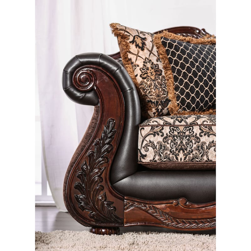 Nave Traditional Brown Faux Leather Rolled Arms Sofa by Furniture of America