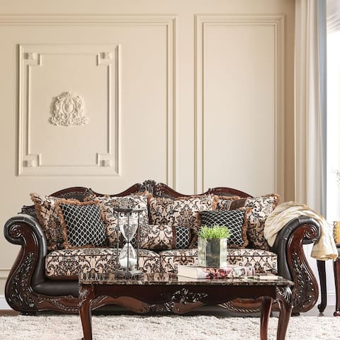 Furniture of America Nave Traditional Brown Faux Leather Padded Sofa