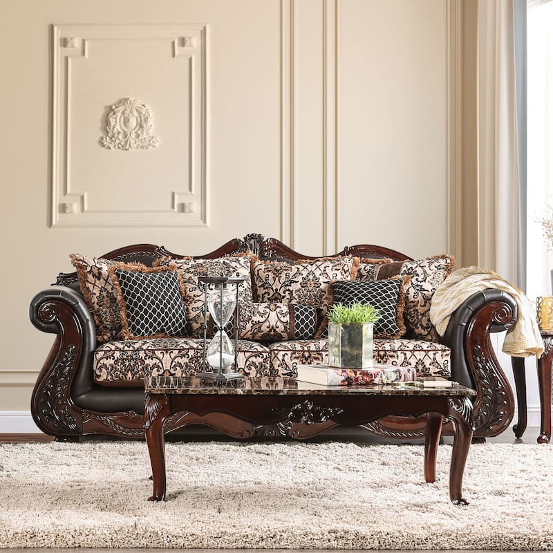 Nave Traditional Brown Faux Leather Rolled Arms Sofa by Furniture of America