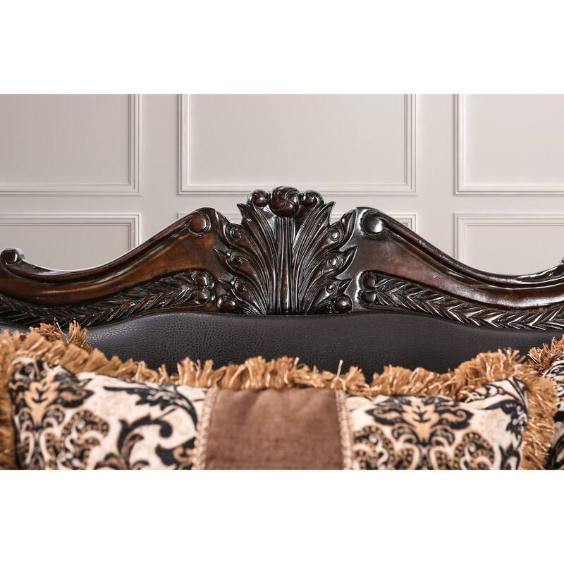 Nave Traditional Brown Faux Leather Rolled Arms Sofa by Furniture of America