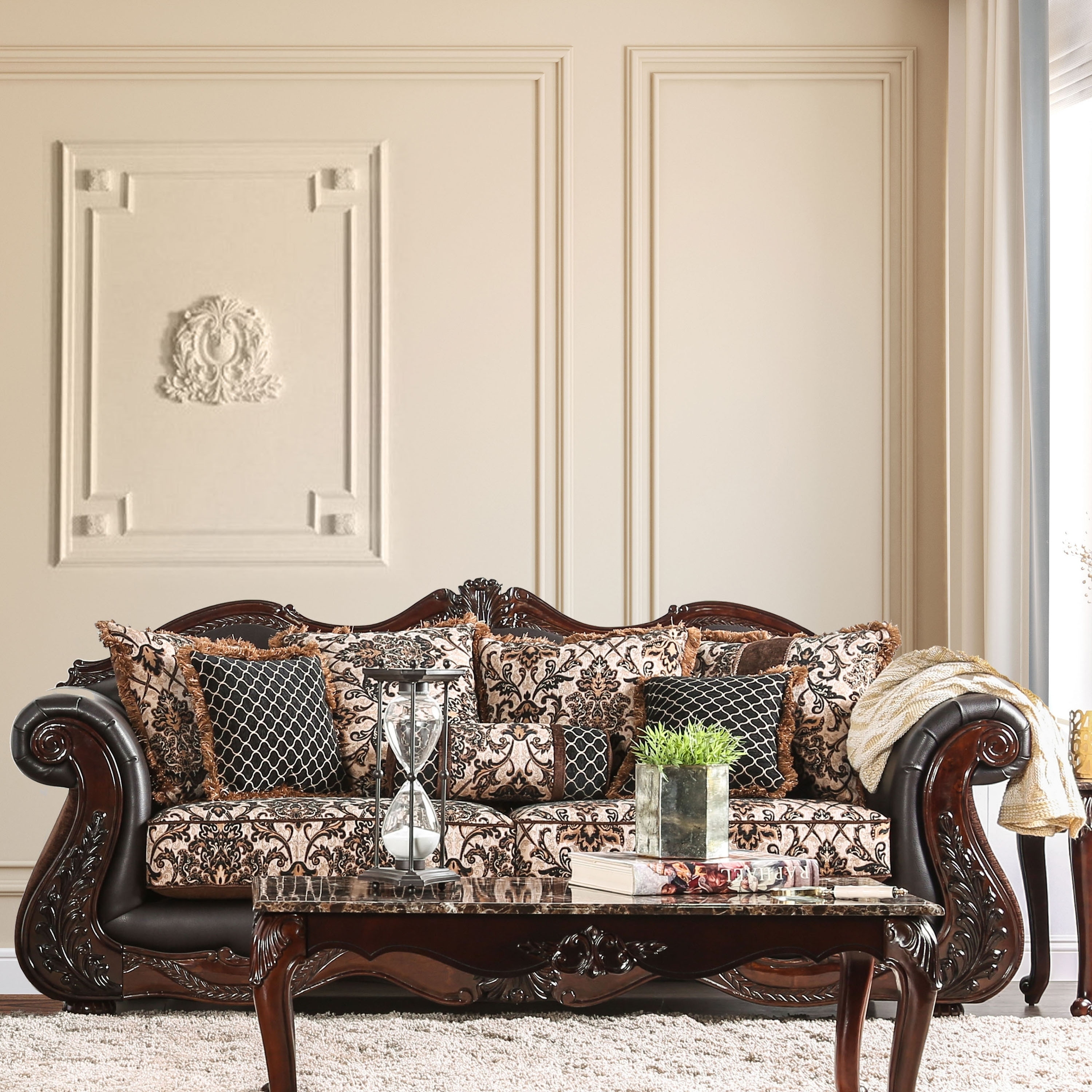 Furniture of America Nave Traditional Brown Faux Leather Rolled Arms Sofa