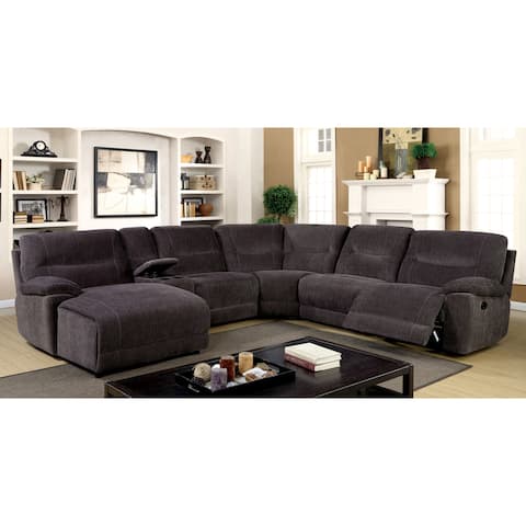 Furniture of America Grey Chenille Reclining Sectional with Storage