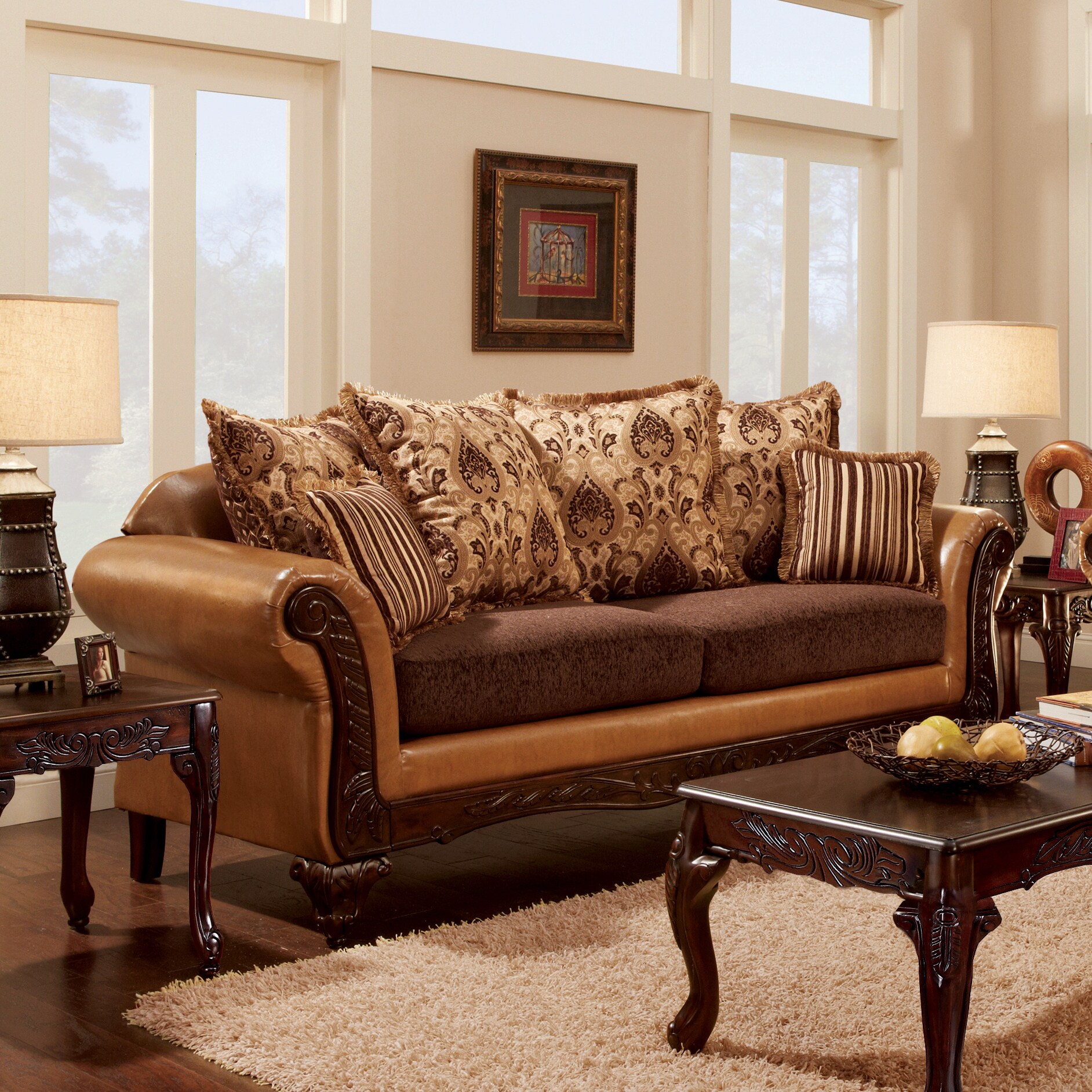 Shop Furniture Of America Femm Traditional Brown Faux Leather Sofa