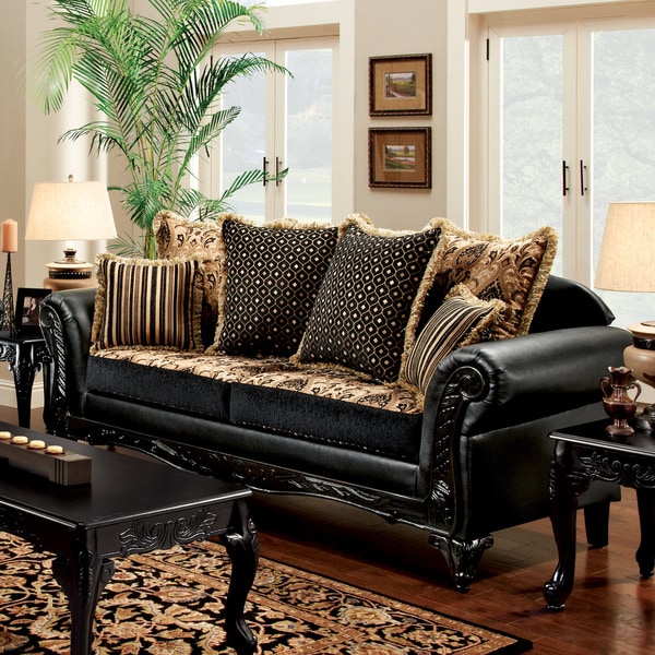 Furniture Of America Kaver Traditional Chenille Fabric And Furniture Of America Kaver Traditional Chenille Fabric And Leather Black Sofa