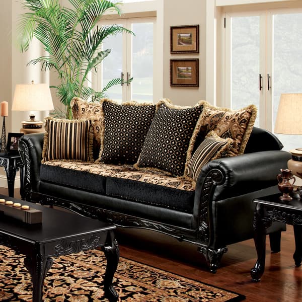 Shop Furniture Of America Yath Traditional Black Faux Leather Sofa
