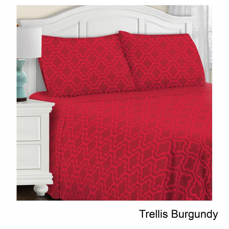 Superior All Season Brushed Flannel Trellis Pillowcase Set (Set of 2) - King Trellis - Burgundy