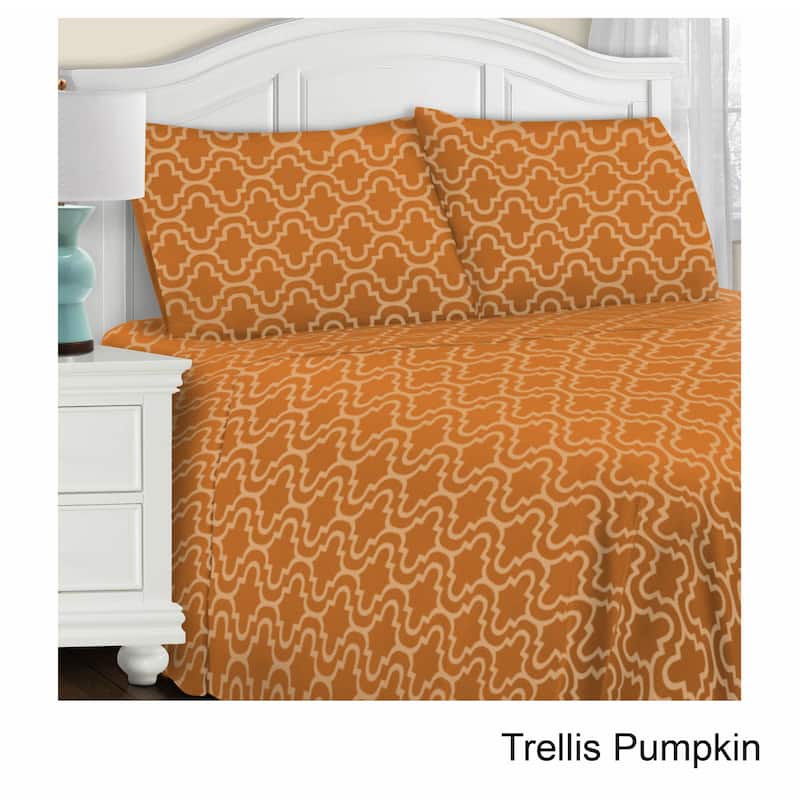 Superior All Season Brushed Flannel Trellis Pillowcase Set (Set of 2) - King Trellis - Pumpkin