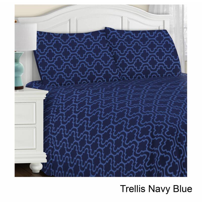 Superior All Season Brushed Flannel Trellis Pillowcase Set (Set of 2) - King Trellis - Navy Blue