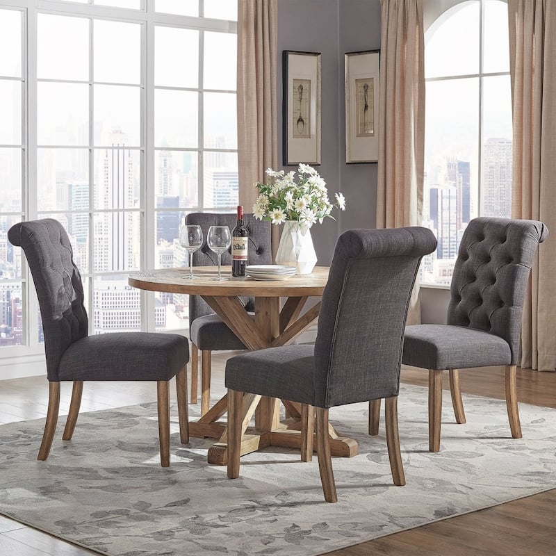Benchwright X-base 48-in. Round Dining Set by iNSPIRE Q Artisan - Dark Grey Linen Chairs