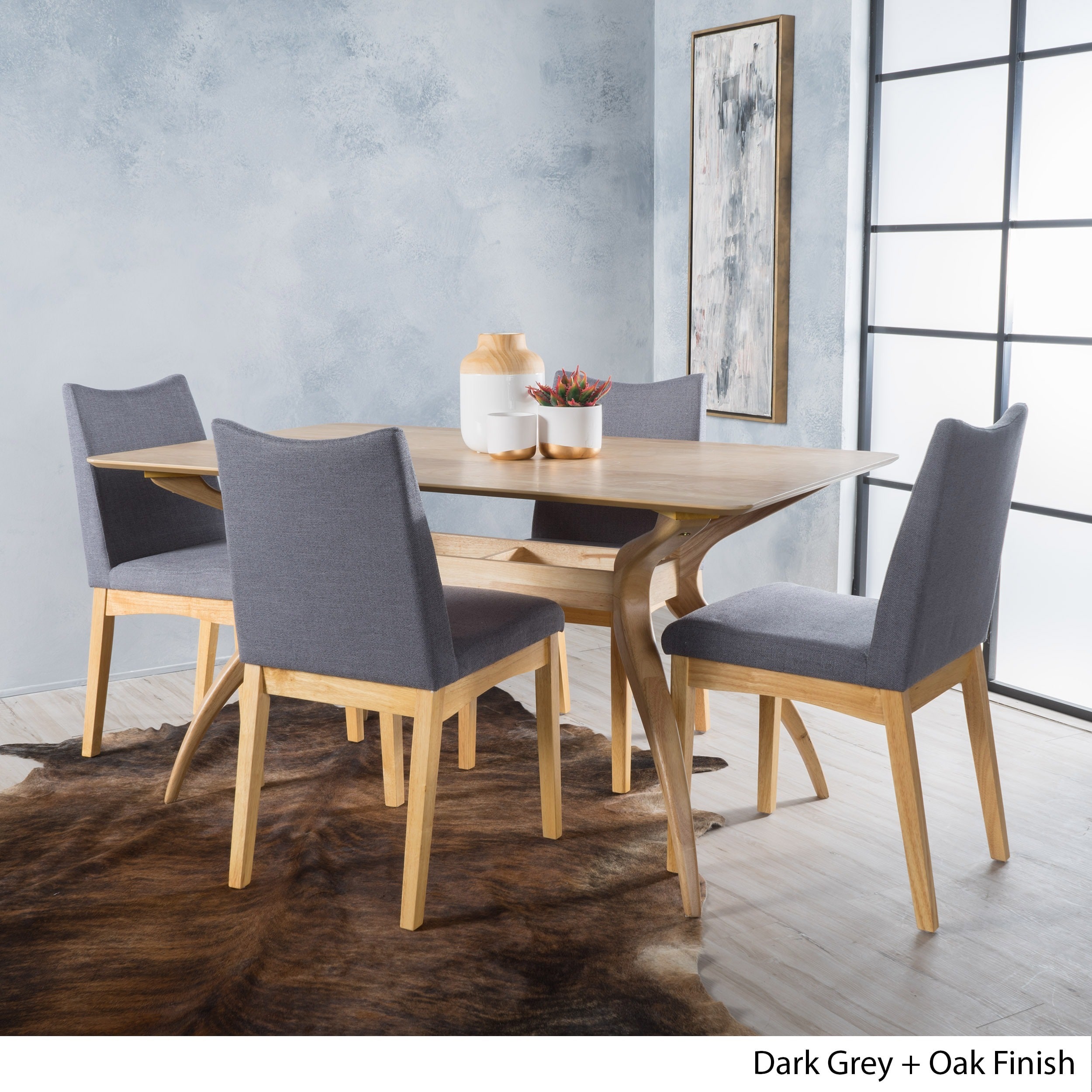 Dimitri 5 Piece Wood Large Rectangular Mid Century Dining Set With Details About Dimitri 5 Piece Wood Large Rectangular Mid Century Dining Set With Curved Legs