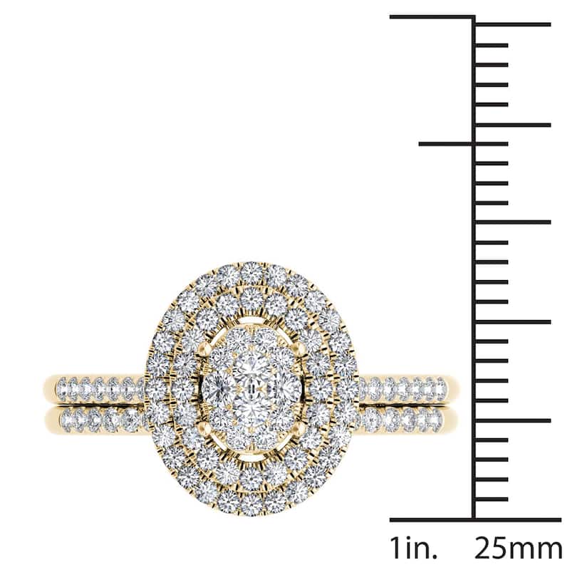 De Couer IGI Certified 10k Yellow Gold 1/2ct TDW Oval Shaped Cluster Halo Bridal Set