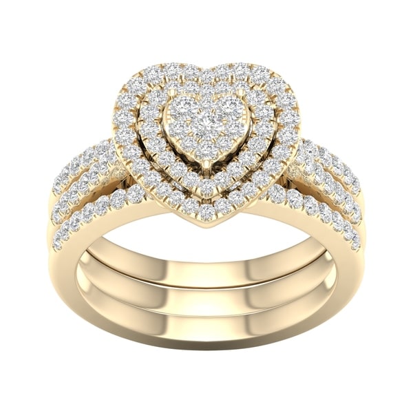 De Couer 10k Yellow Gold 3/4ct TDW Heart Shaped Cluster Halo Bridal Set. Opens flyout.