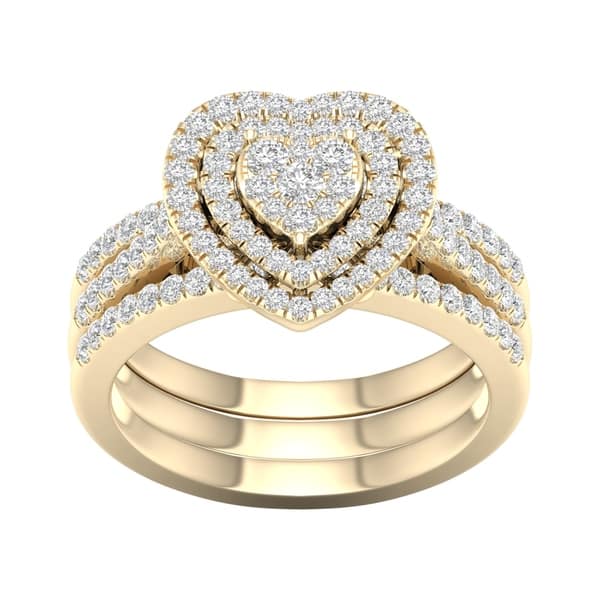 De Couer 10k Yellow Gold 3 4ct Tdw Heart Shaped Cluster Halo Bridal Ring Set Overstock