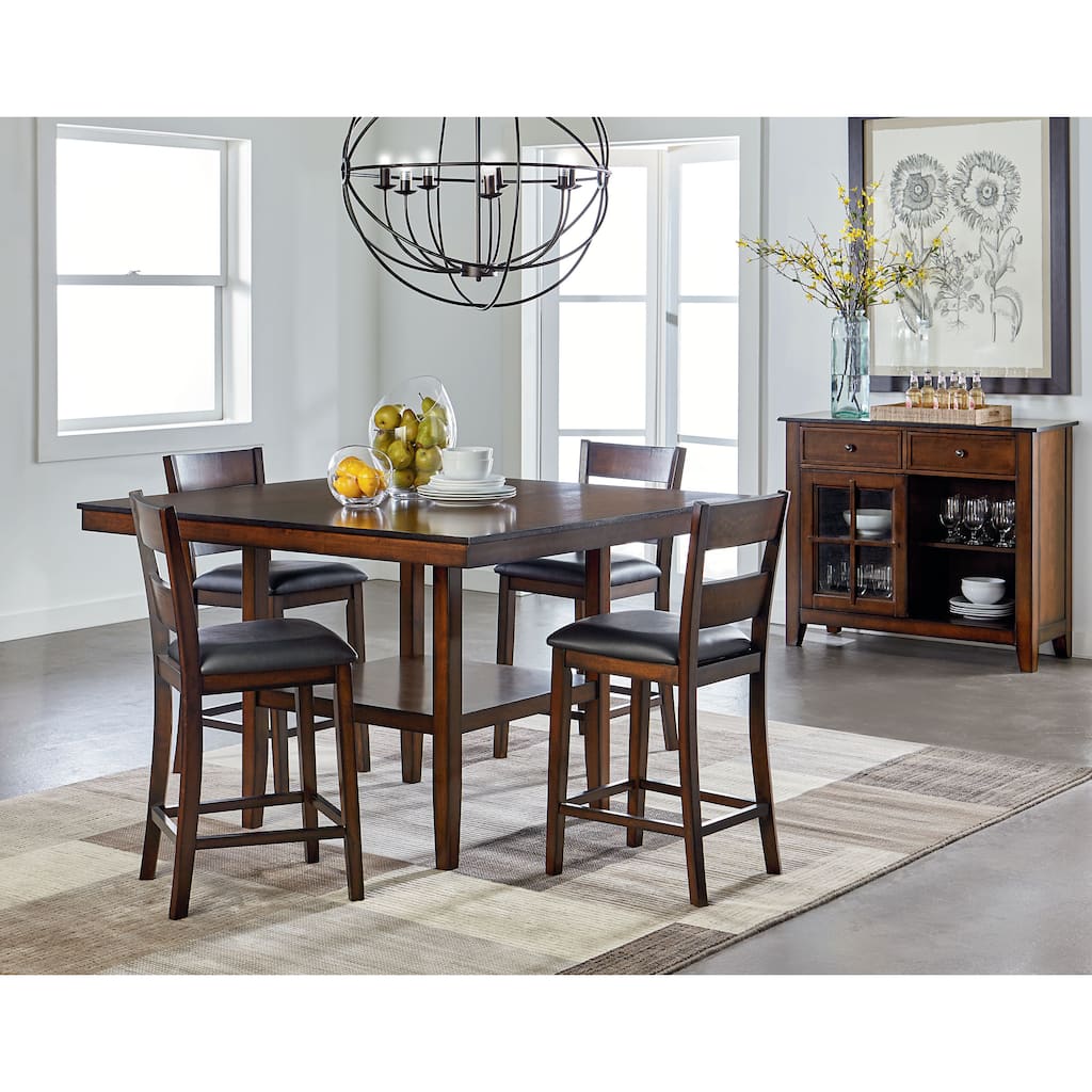 Pendleton Counter Height Table and Four Chairs Set, Dark Cherry Brown