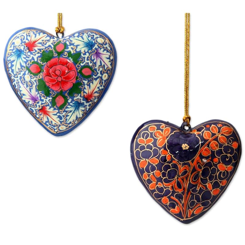NOVICA Handmade Papier Mache Bouquet of Hearts Ornaments, Set of 4 (India)