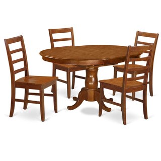 East West Furniture Portland Saddle Brown Rubberwood Extendable 5-Piece Dining Set (Wood Seat)