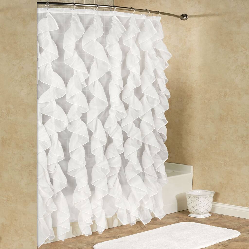 Chic Sheer Voile Vertical Waterfall Ruffled Shower Curtain