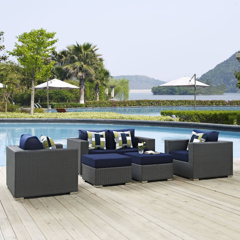 Sojourn 5 Piece Outdoor Patio Sunbrella Sectional Set