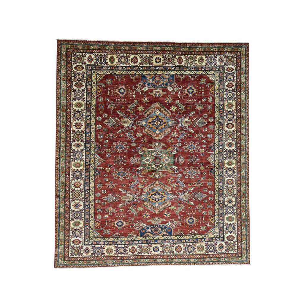 Shahbanu Rugs Hand-Knotted Pure Wool Red Super Kazak Oriental Rug (8'2x9'6)