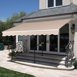 MCombo 12x10 FT Manual Retractable Patio Awning with Polyester Canopy ...