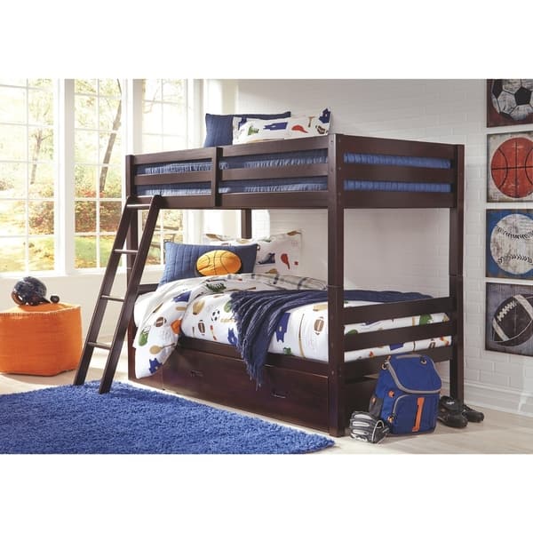 Halanton Dark Brown Twin Over Full Bunk Bed with Storage - Overstock ...