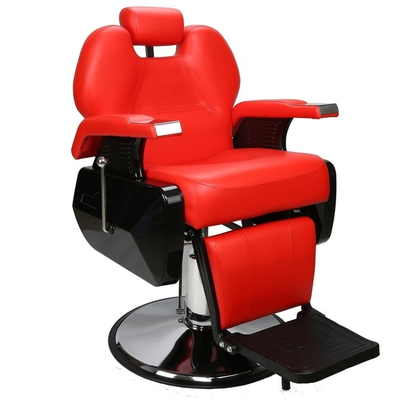 BarberPub Hydraulic Recline Red Barber and Salon Chair