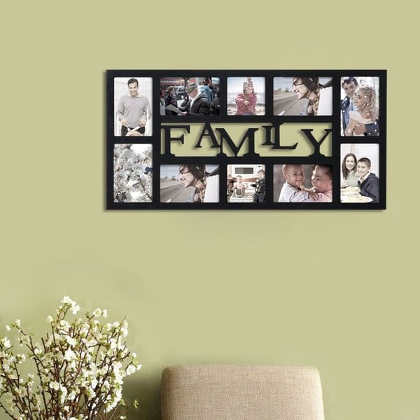 Adeco Decorative Black and White Wood Family Wall Hanging Picture Photo Frame 5 openings 4x6