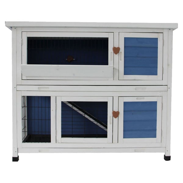 Lovupet Blue/Ivory Wooden 40-inch Rabbit Hutch/Small Animal House/Pet Cage/Coop
