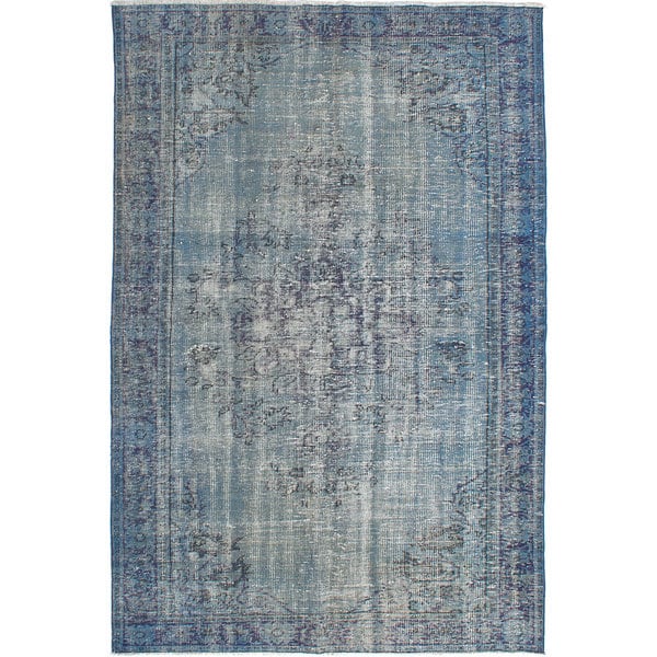Handmade Vintage Turkish Blue Overdyed Oriental Wool Rug Blue Overdyed Oriental Wool Rug