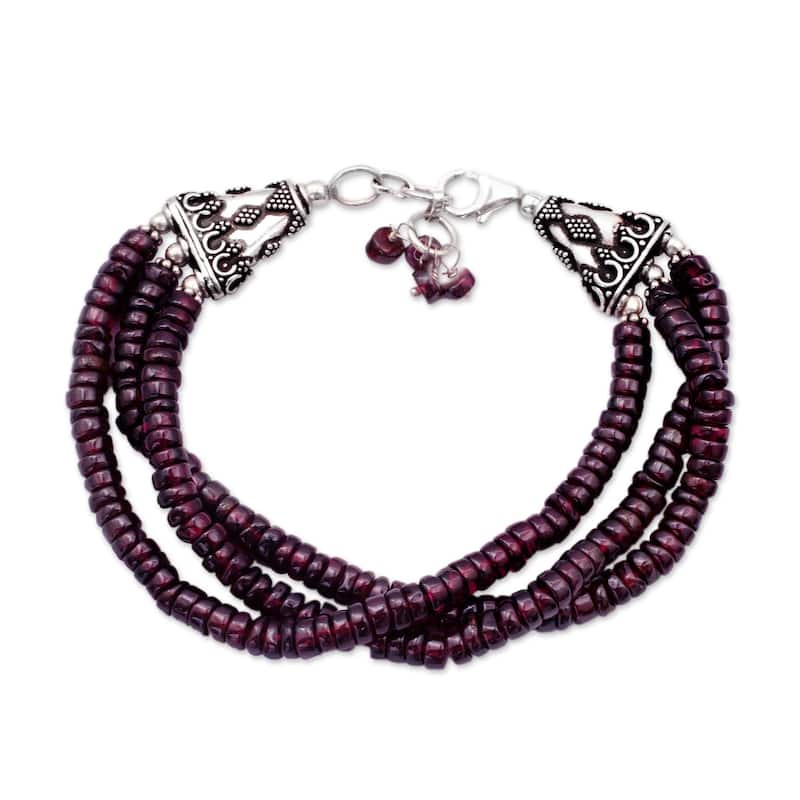 Handmade Sterling Silver 'Splendor of India' Garnet Bracelet (India)