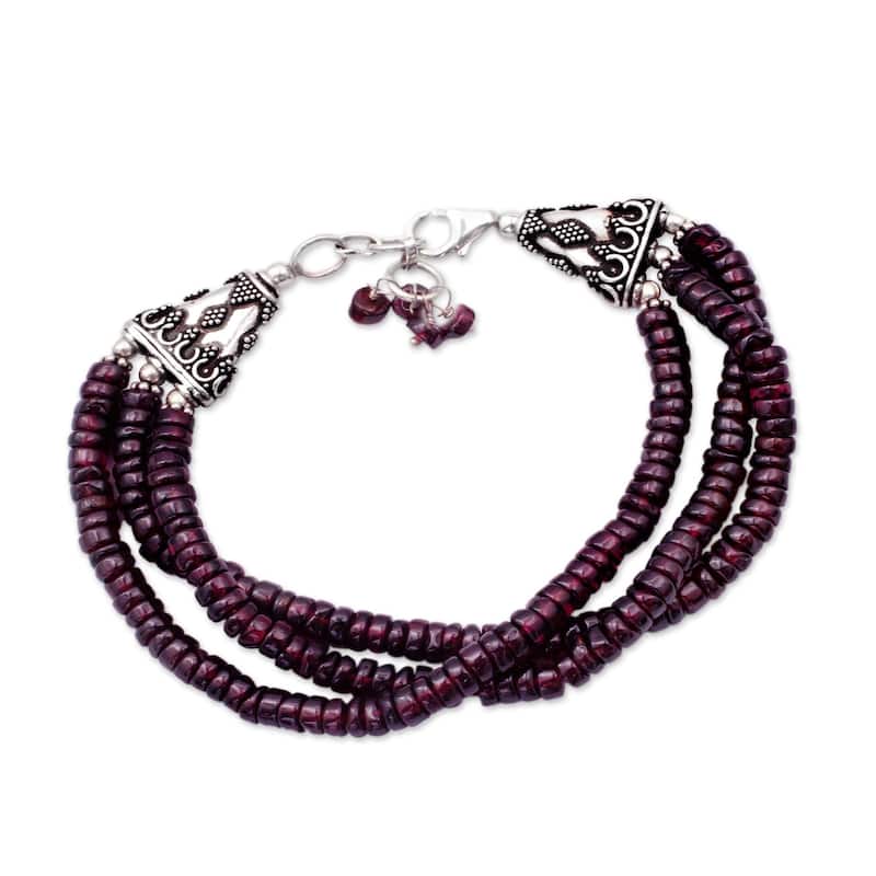 Handmade Sterling Silver 'Splendor of India' Garnet Bracelet (India)
