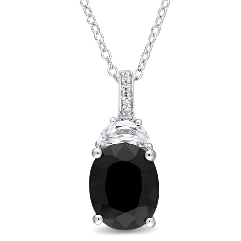 Miadora Sterling Silver Black Sapphire Created White Sapphire and Diamond Accent Teardrop Dangle Necklace (G-H, I2-I3)
