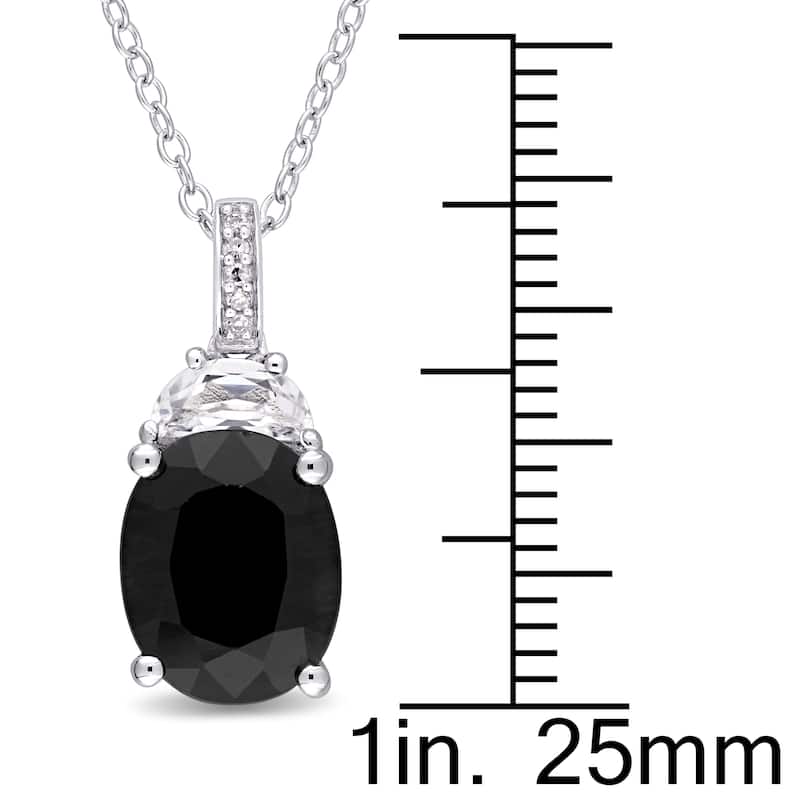 Miadora Sterling Silver Black Sapphire Created White Sapphire and Diamond Accent Teardrop Dangle Necklace (G-H, I2-I3)